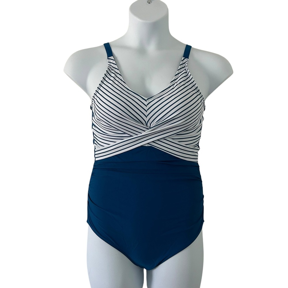 Women's One-Piece Tummy Control Adjustable Padded Blue Swimsuit M Medium NWOT